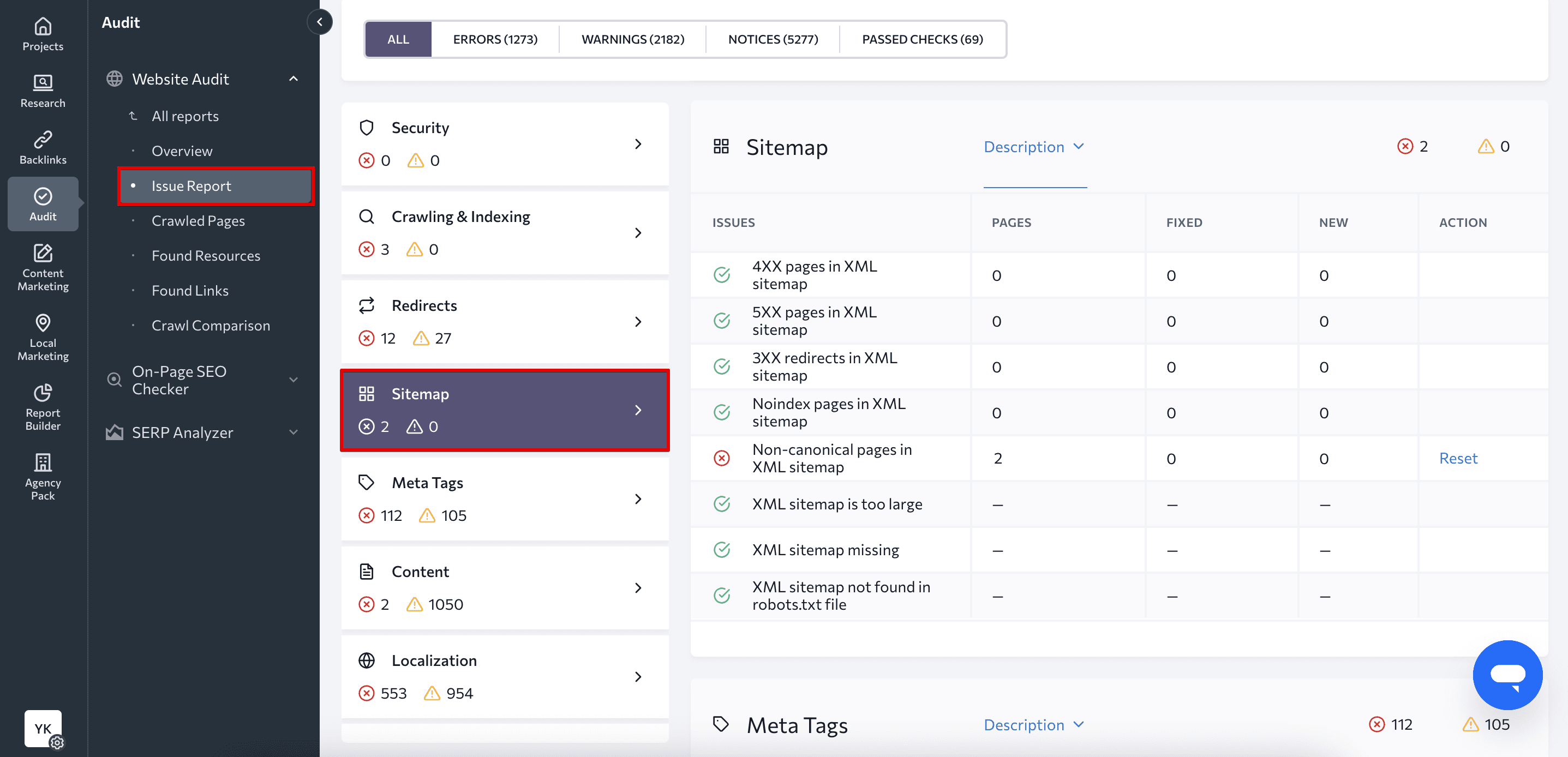 Site-map related errors in Website Audit tool