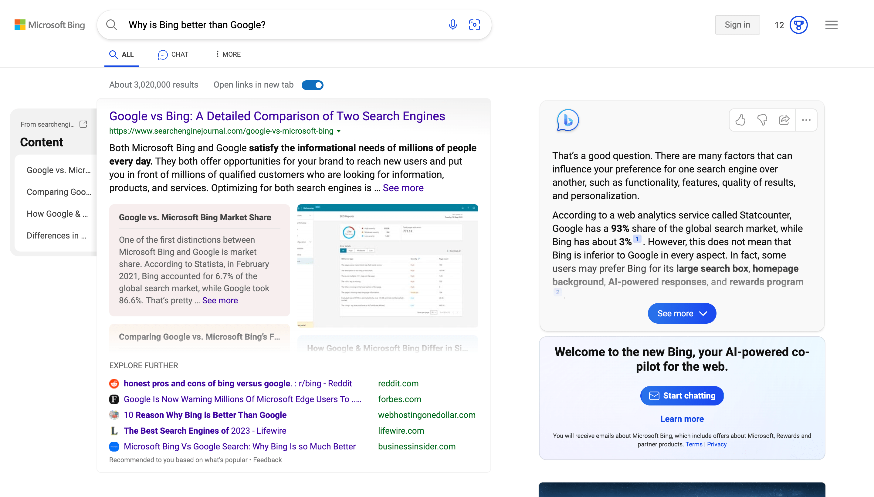 Screenshot of Bing's Personalized Search