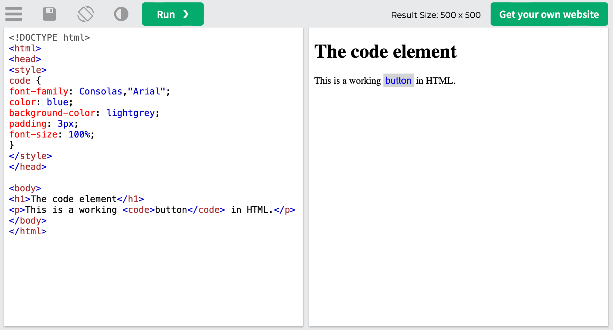 The <code> tag example