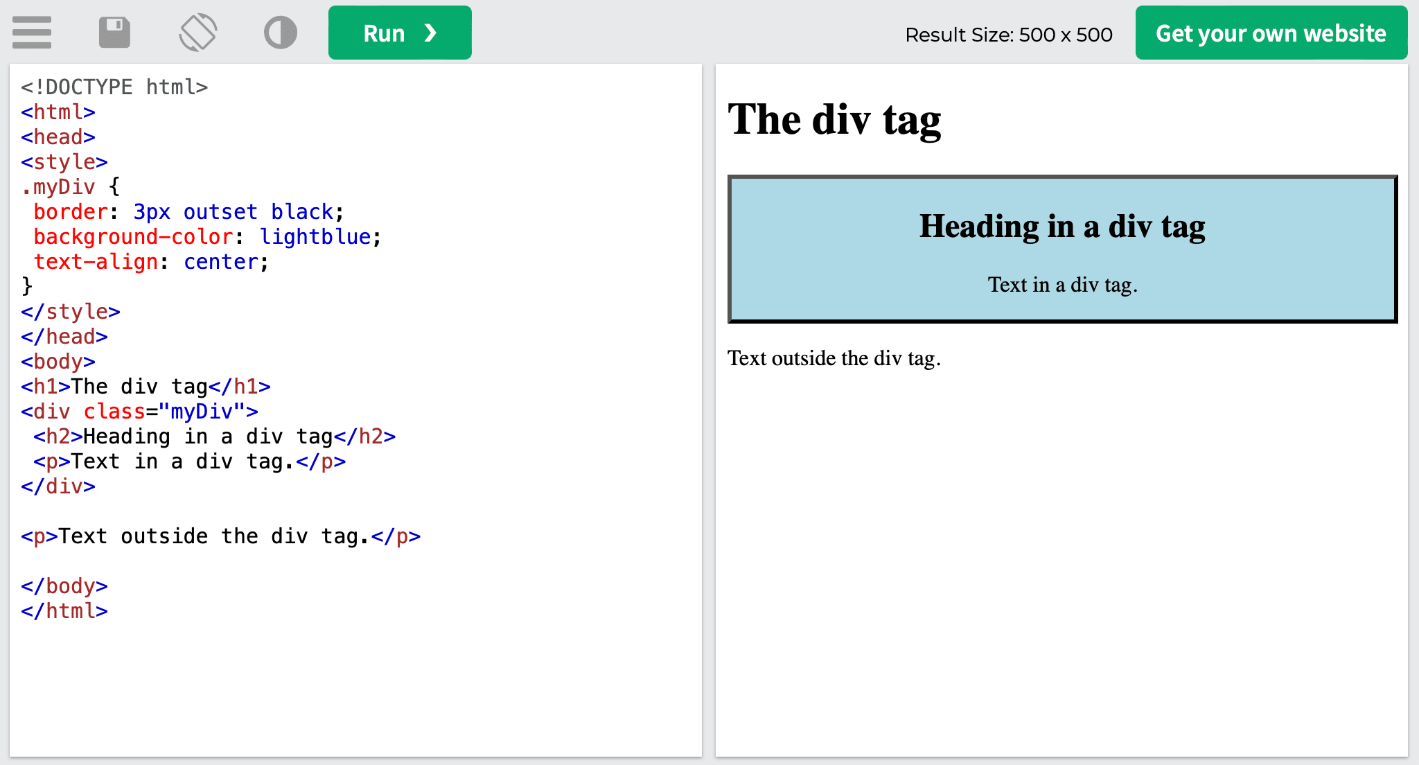 The <div> tag example