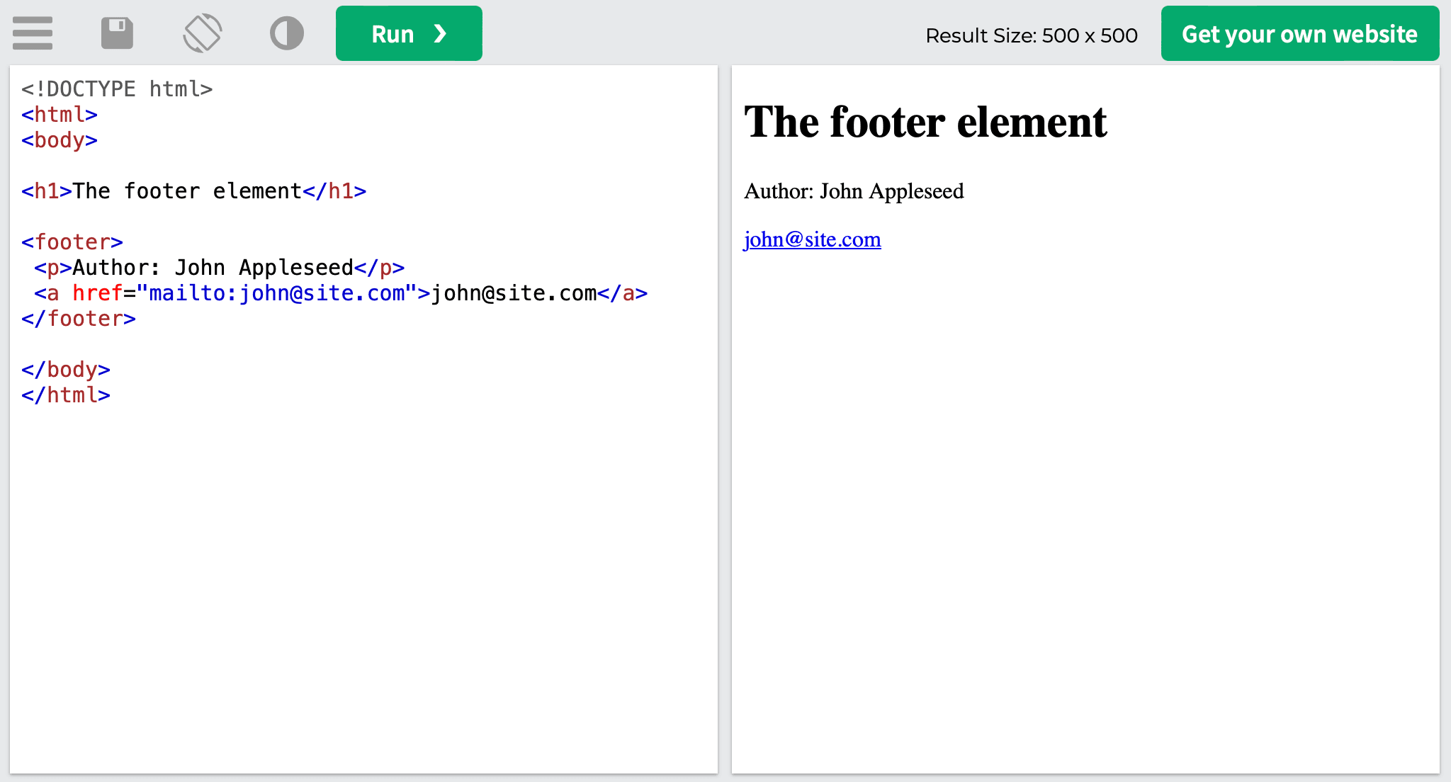 The <footer> tag example
