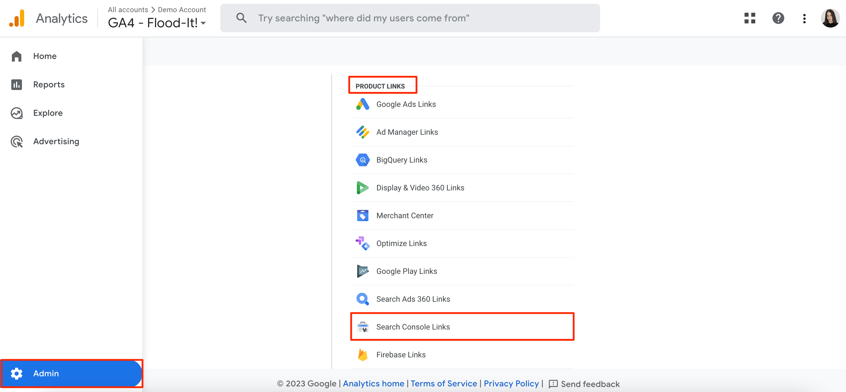 GA4 search console links