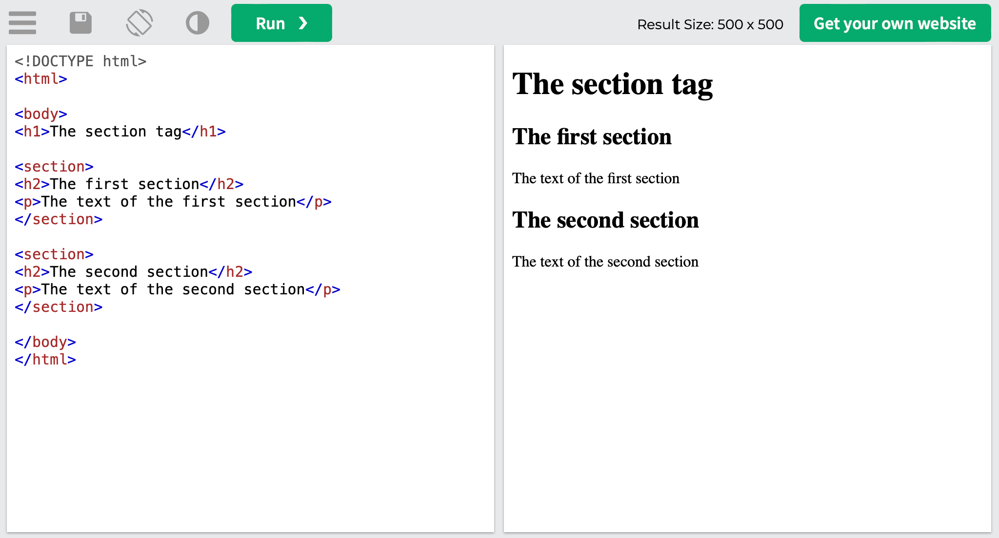 The <section> tag example
