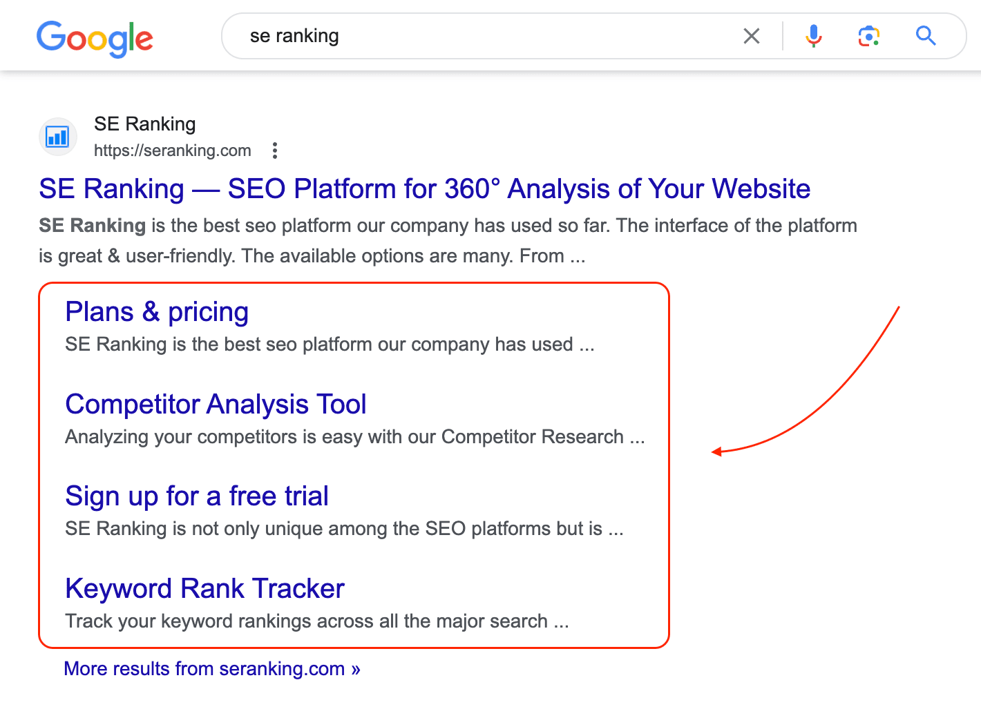 Sitelinks in SERP