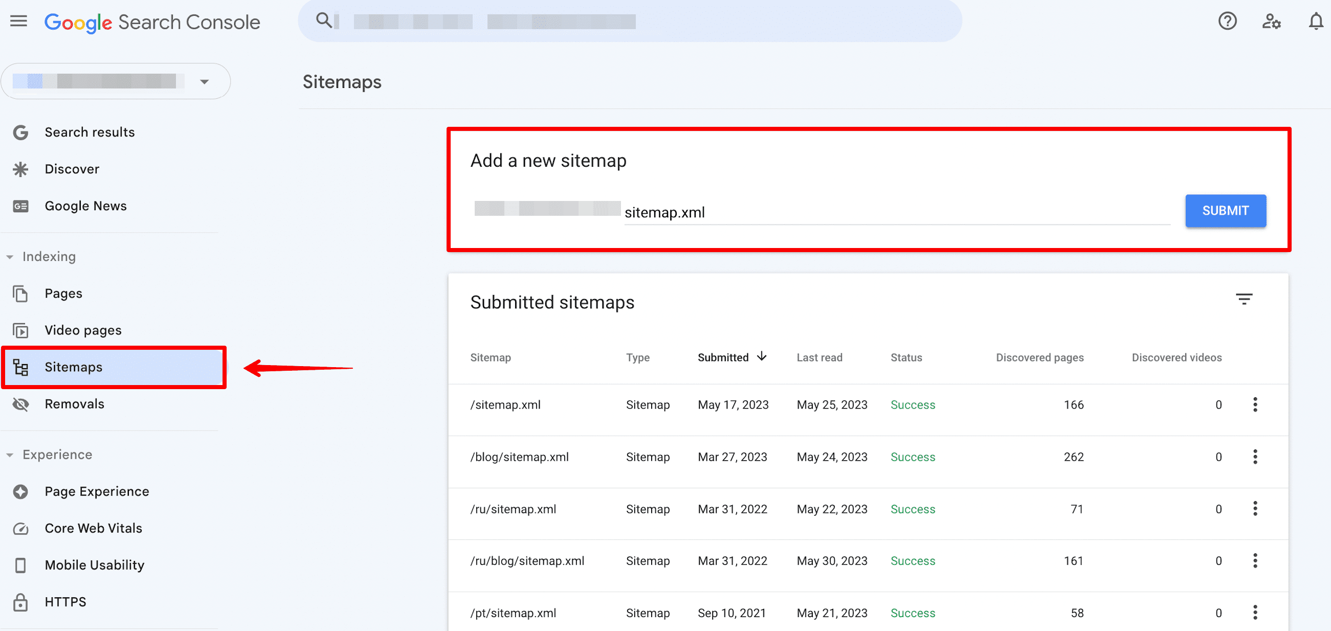 How to add a new sitemap in Google Search Console