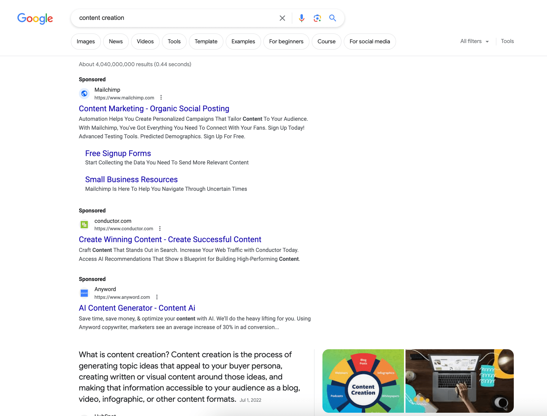 Ads in regular info search