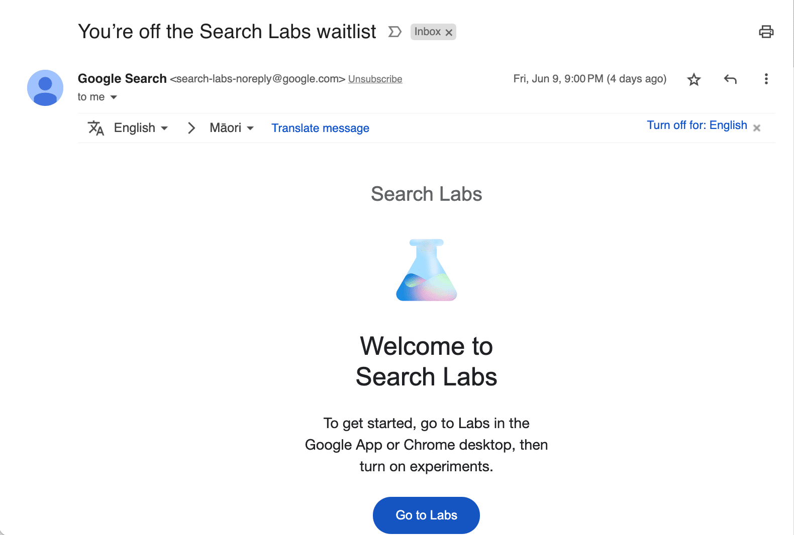 Welcome email from Search Labs