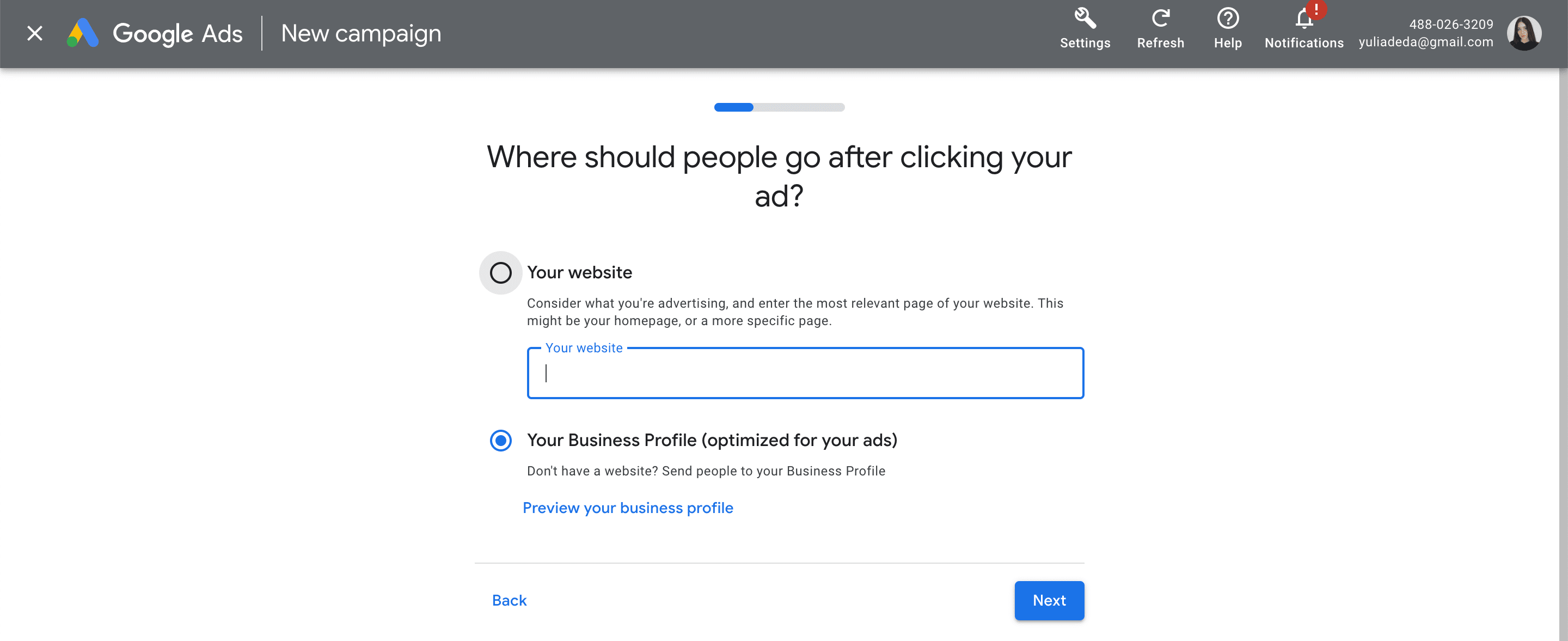 adding business profile to Google Ads