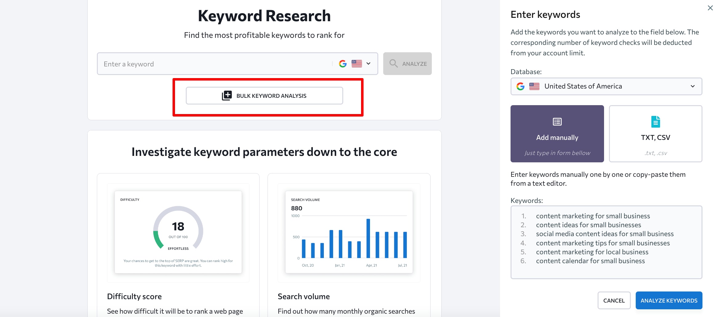 Bulk keyword research with SE Ranking