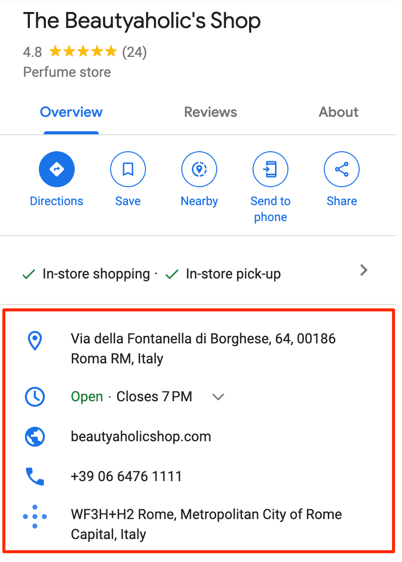 business info on google maps