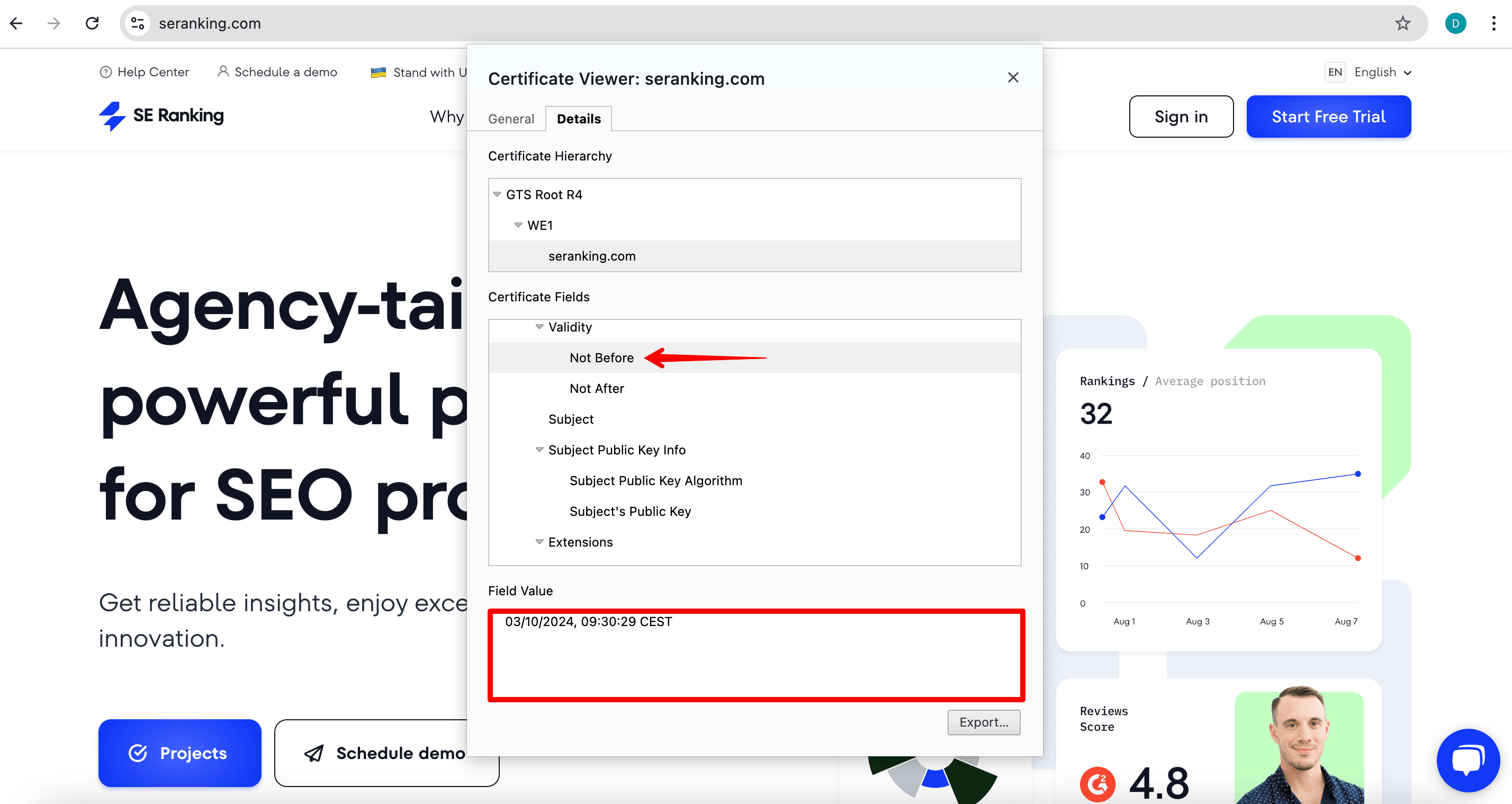 How to verify the validity start time of the SSL certificate