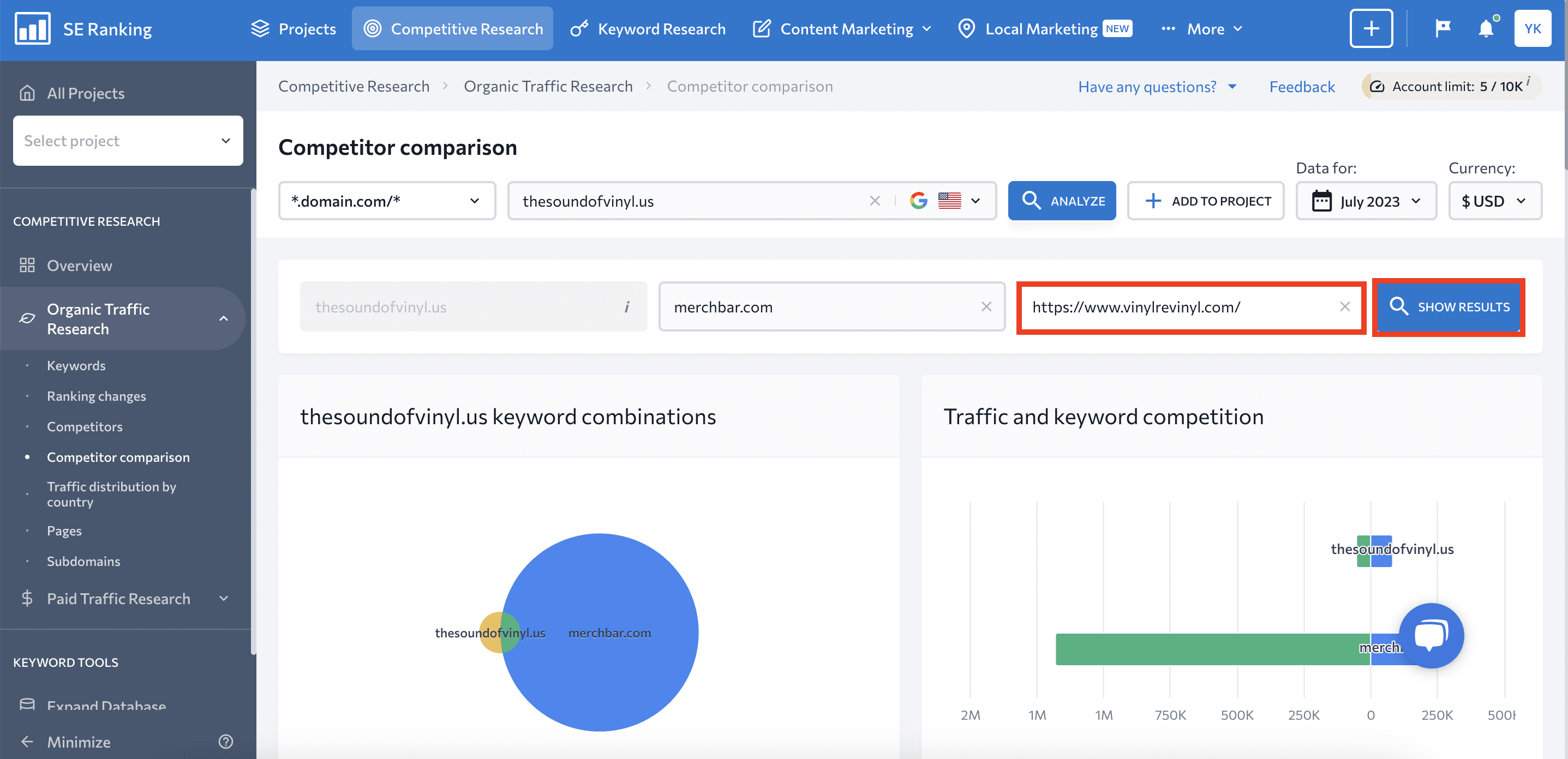 Adding websites for comparison