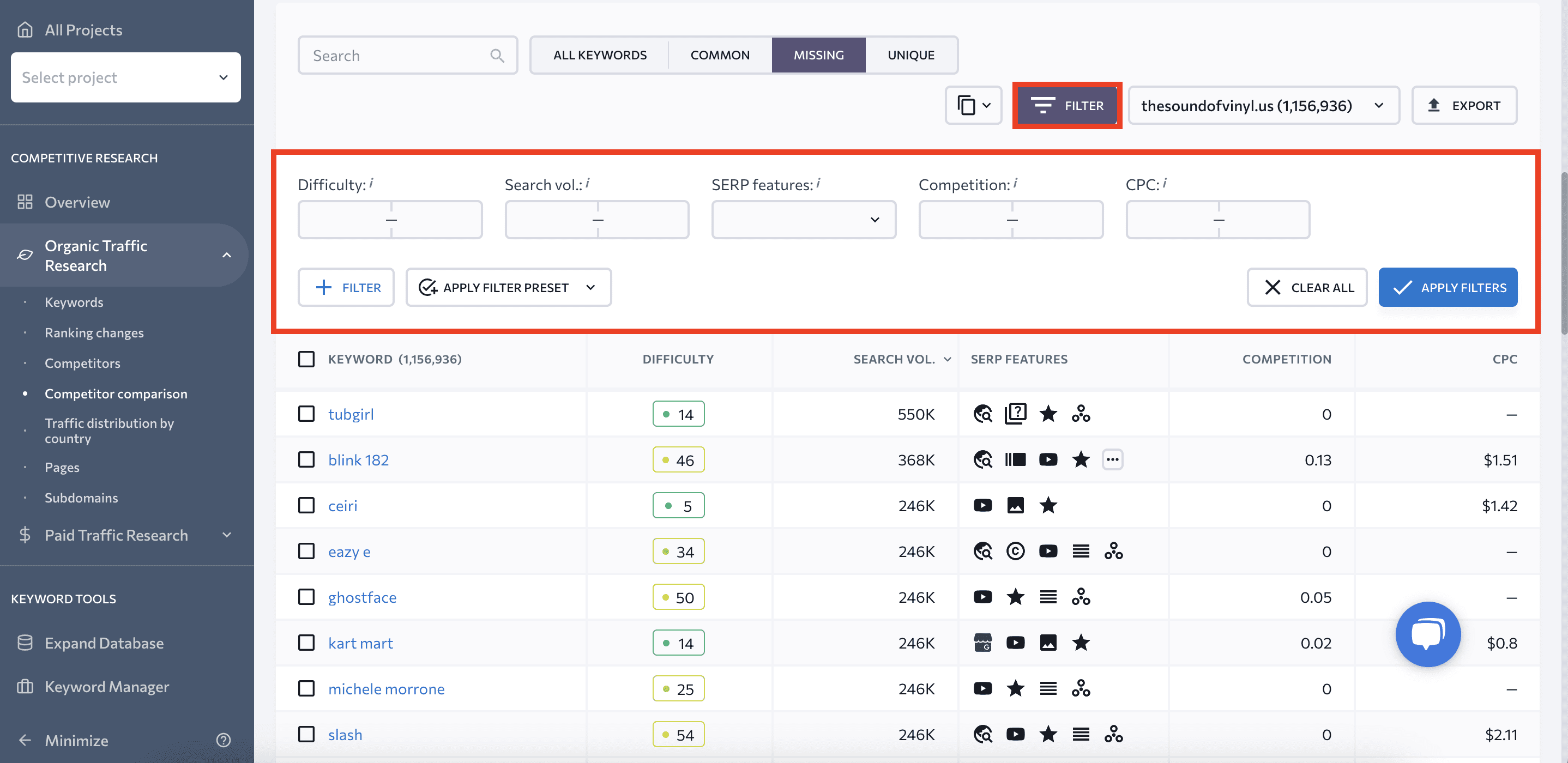 Filters in Compe،ive Comparison