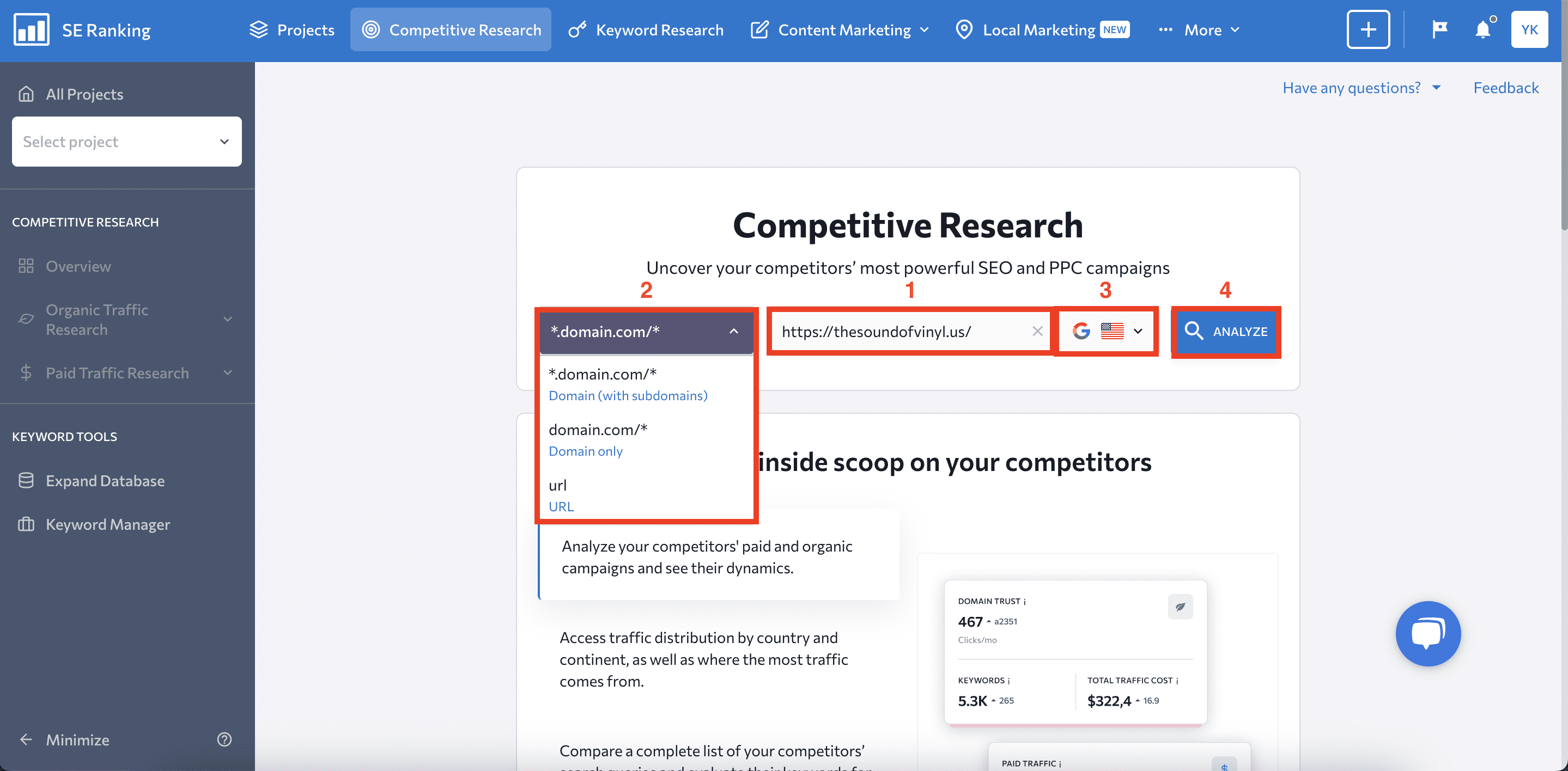 Input information for competitive research