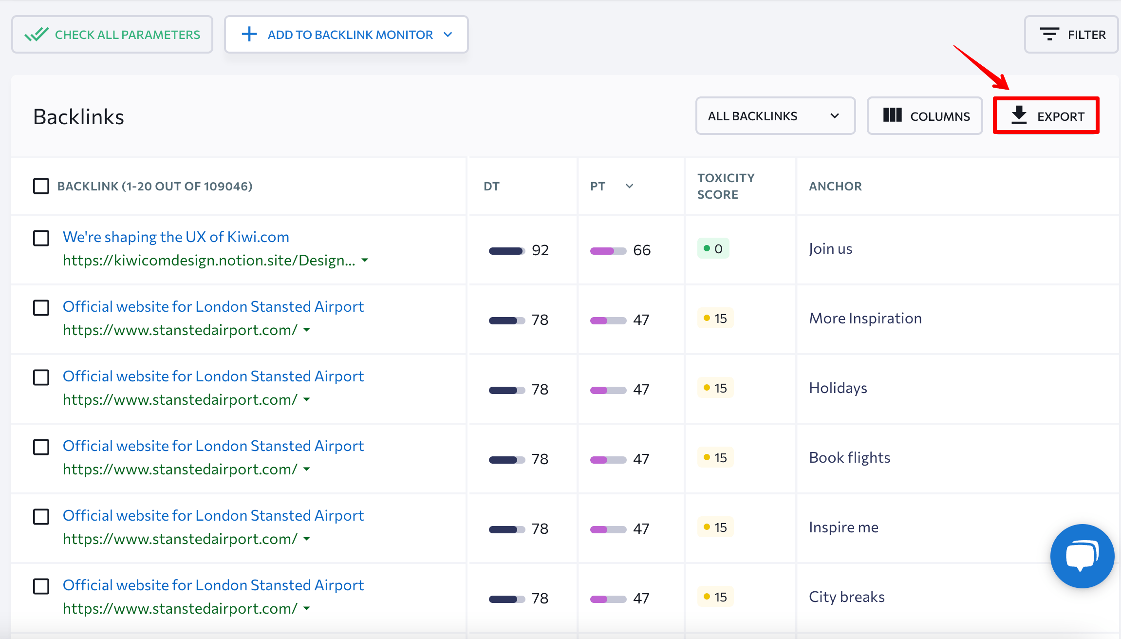 Export ،on at SE Ranking