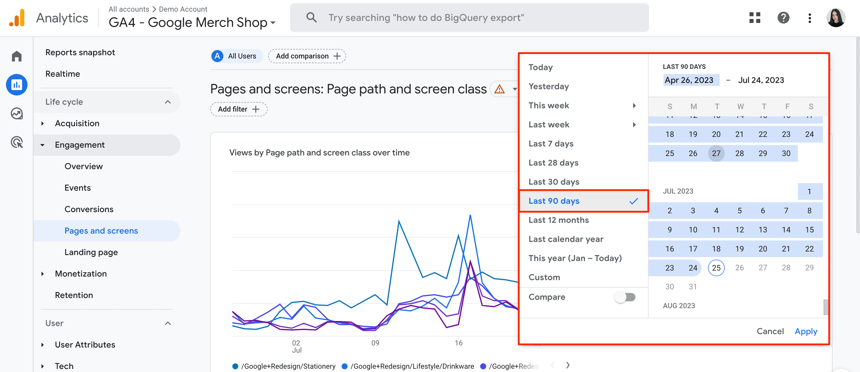 time range filtering in GA4