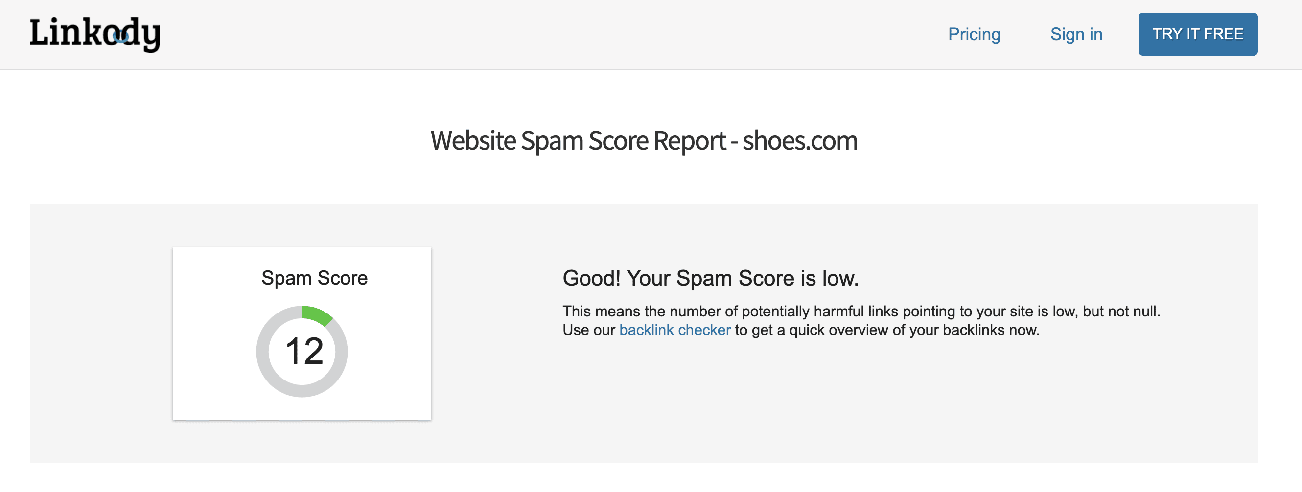 Linkody’s Website Spam Score Checker tool