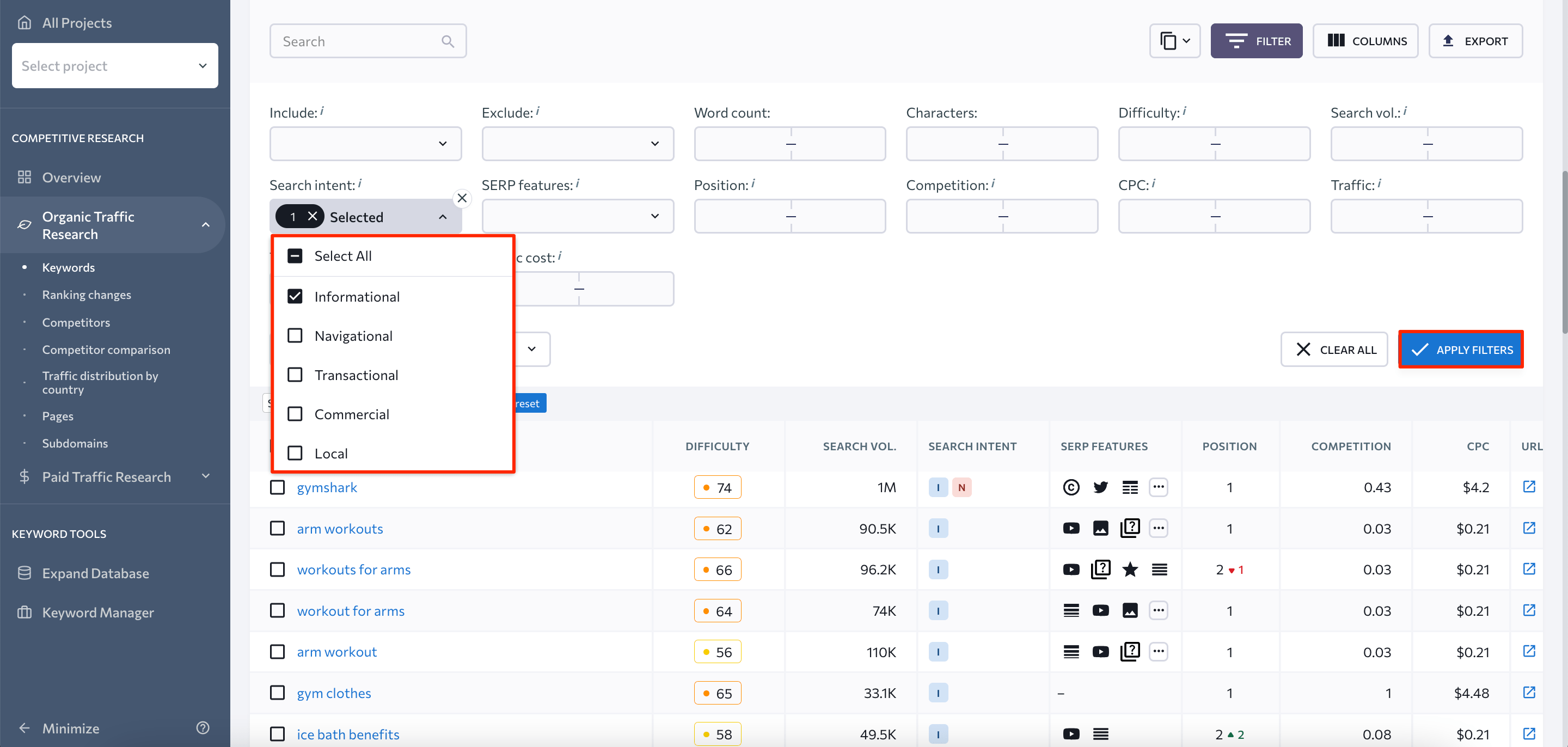 search intent filtering