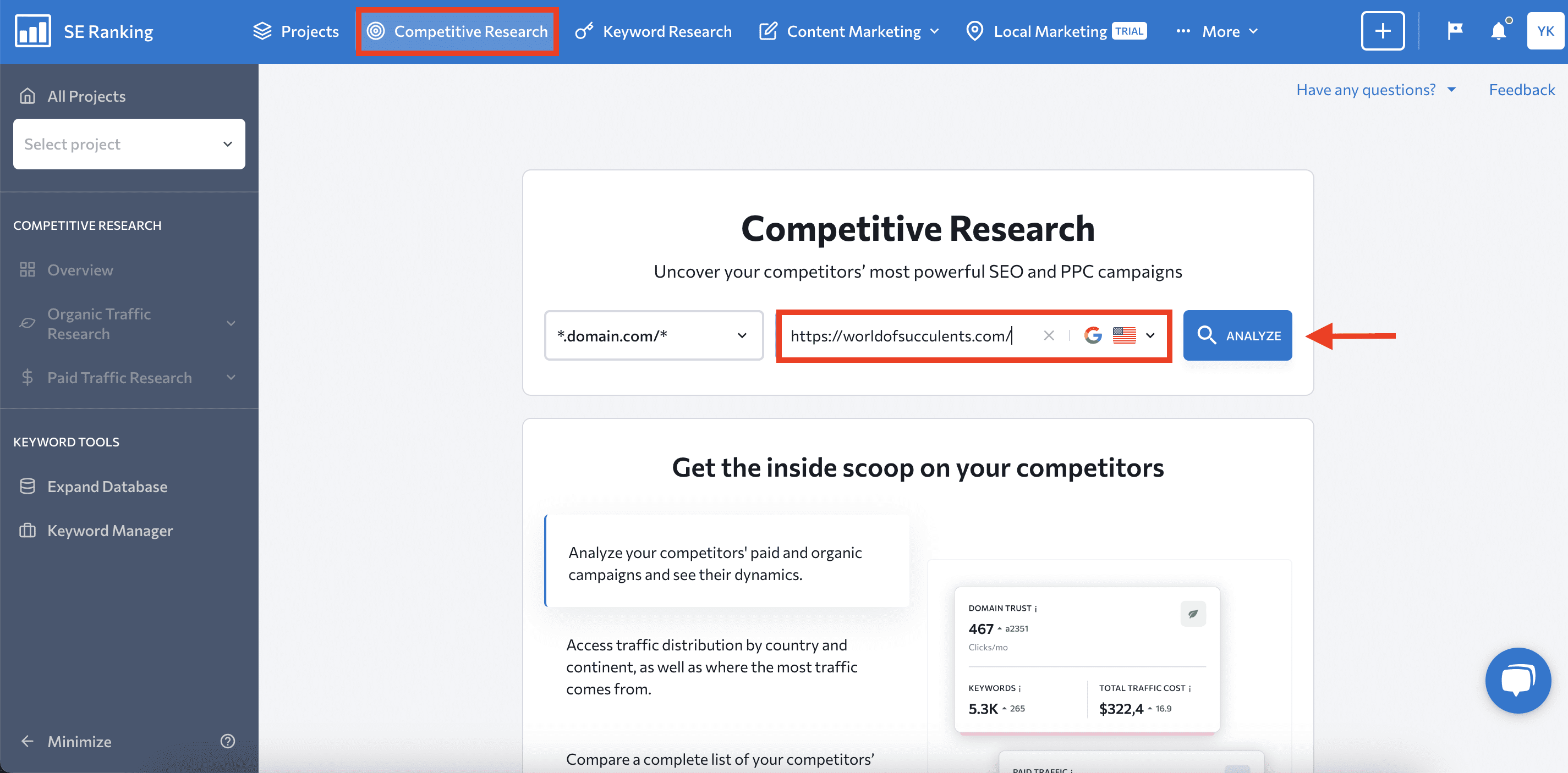 How to launch competitive research with SE Ranking
