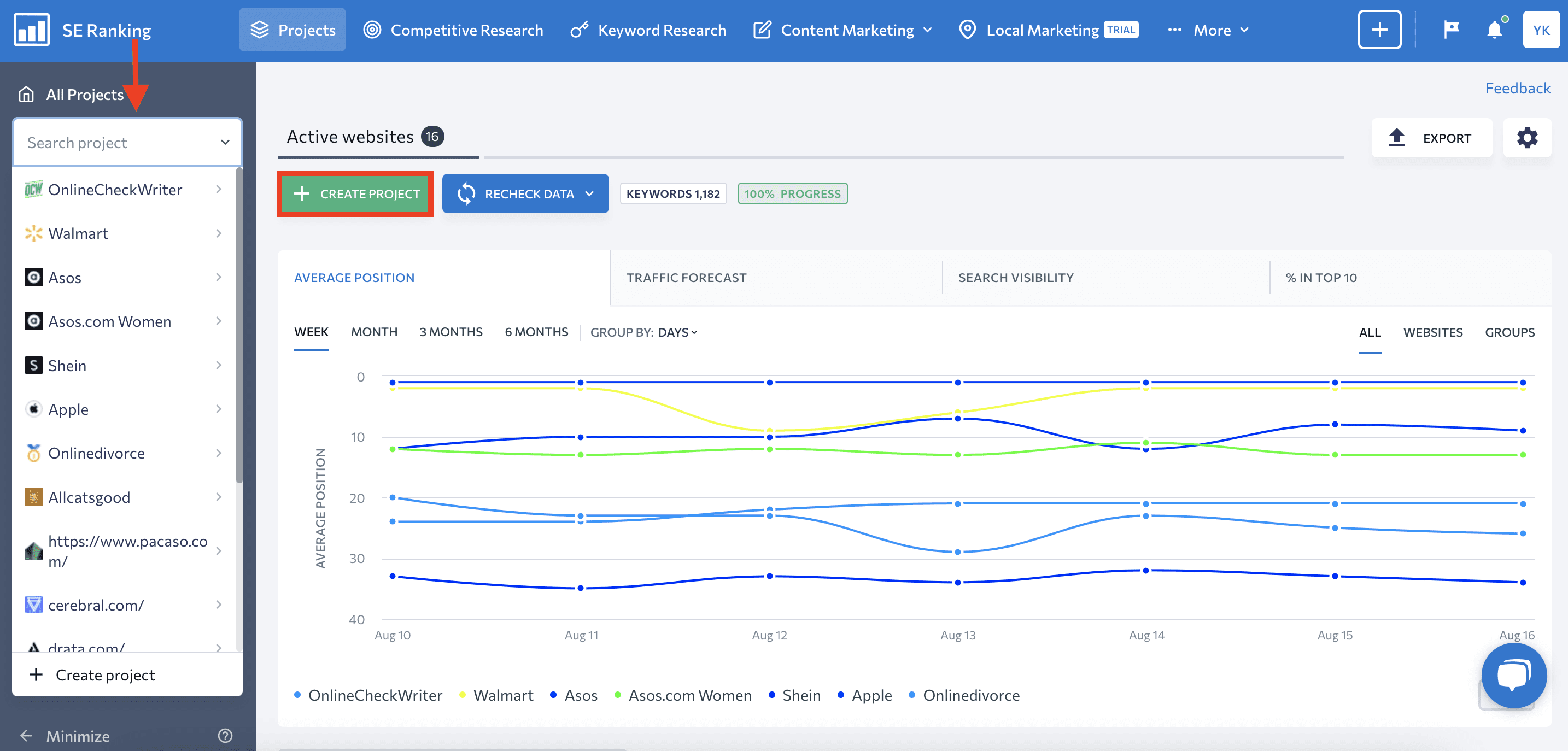 How to create project in SE Ranking