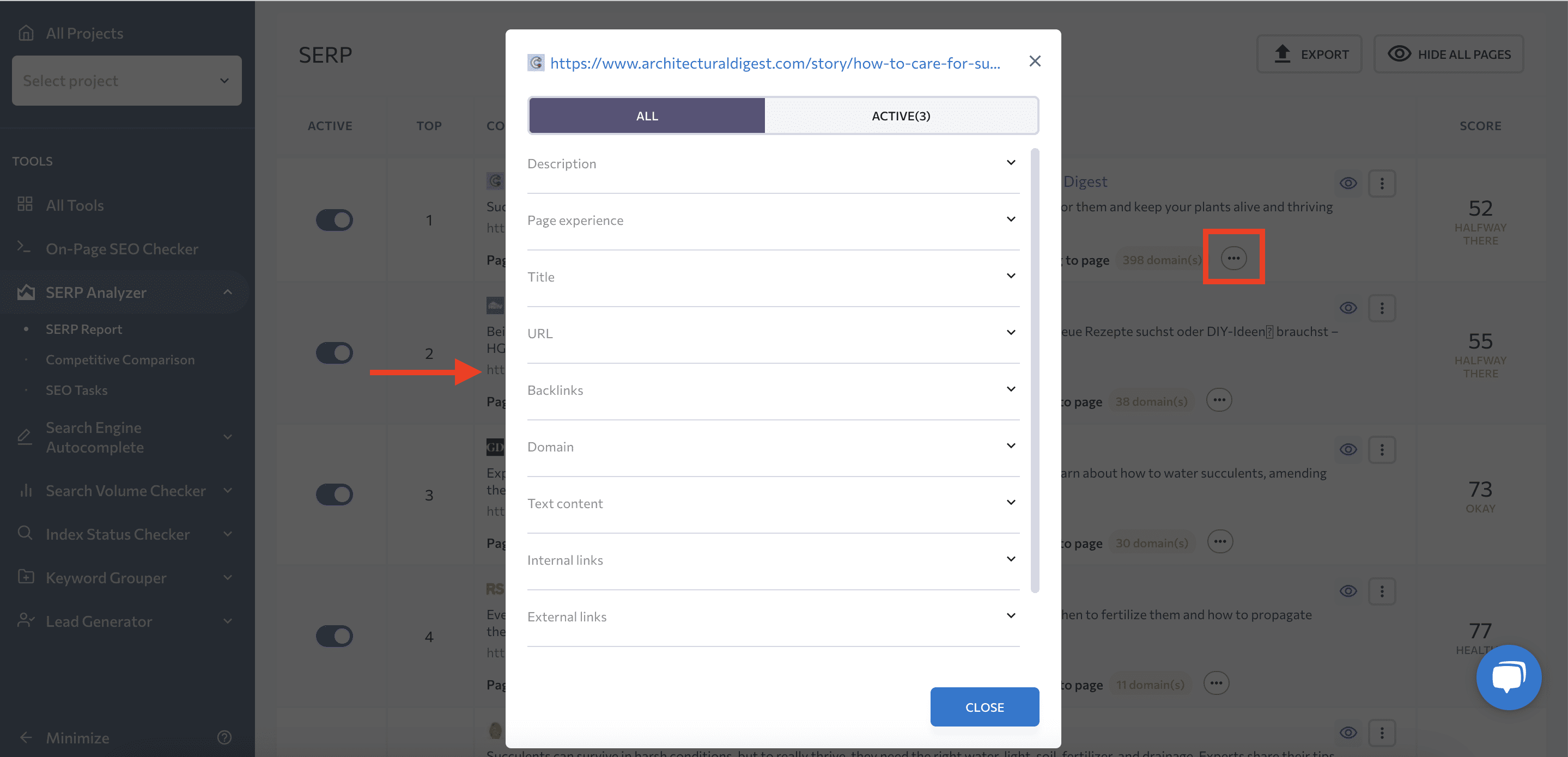 Metrics in SERP Analyzer