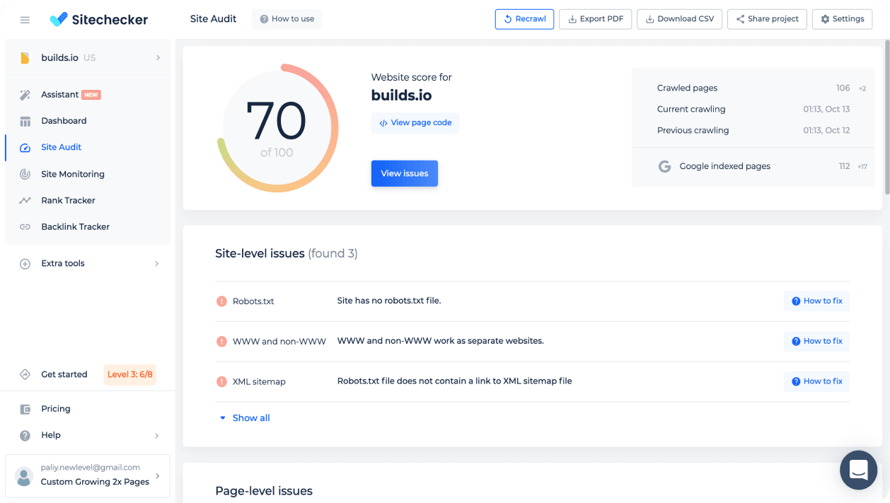 Sitechecker interface