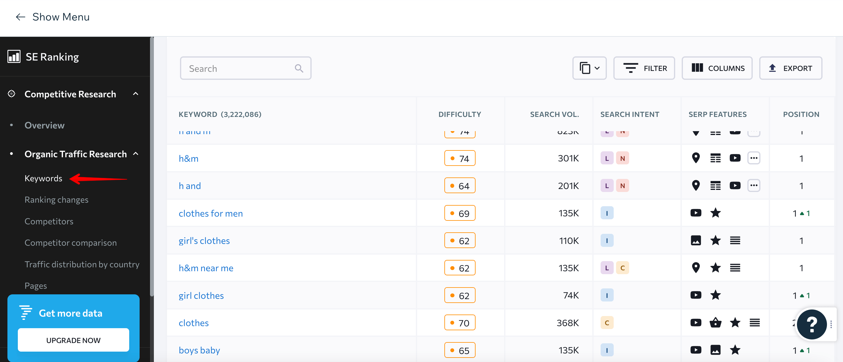 SE Ranking's Competitive Research tool in Wix