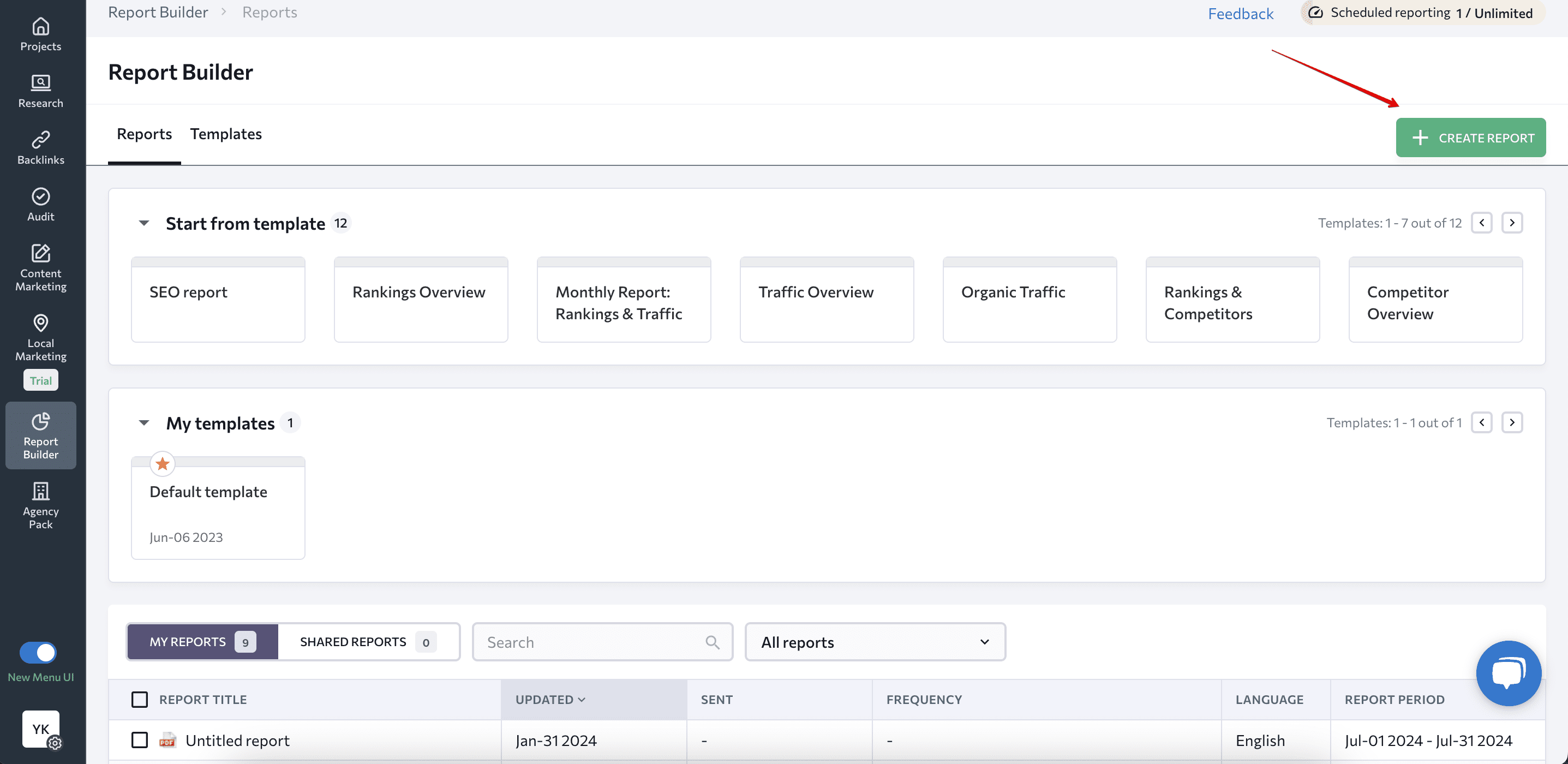 How to create reports in SE Ranking