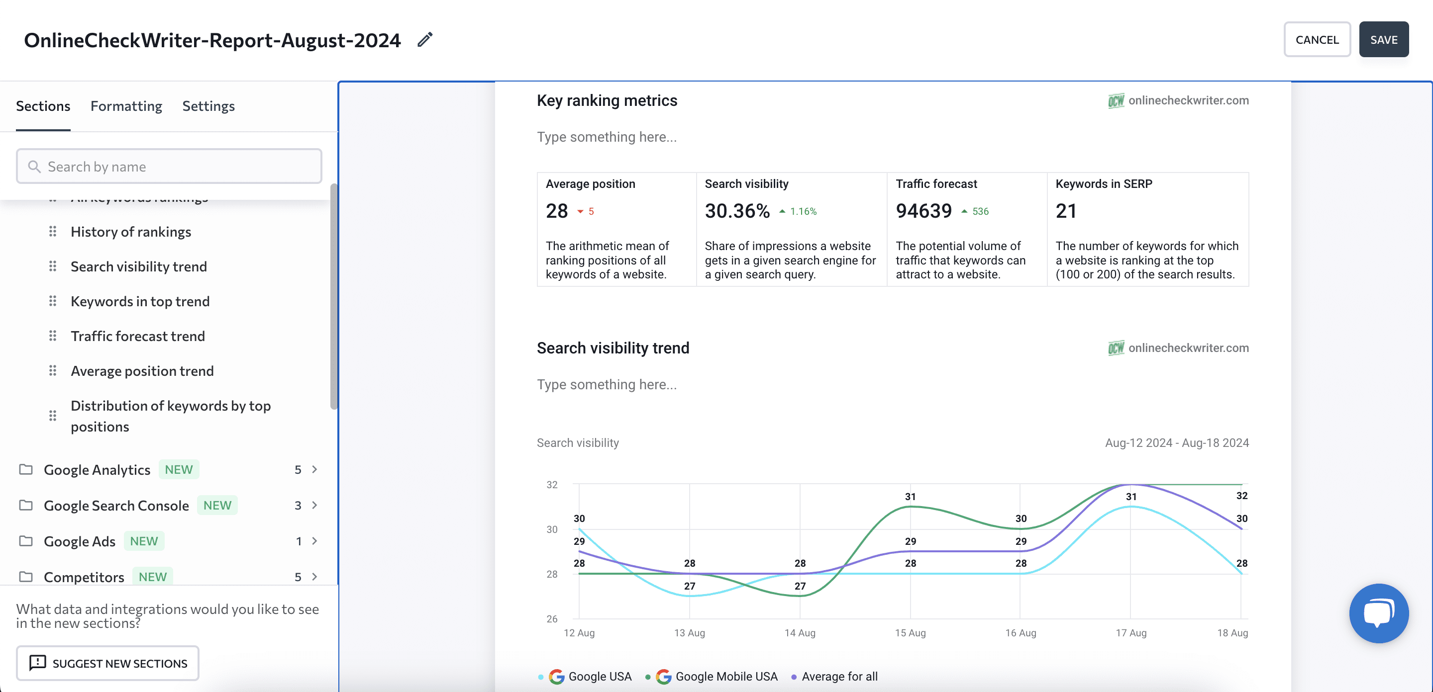 SE Ranking's Rankings report