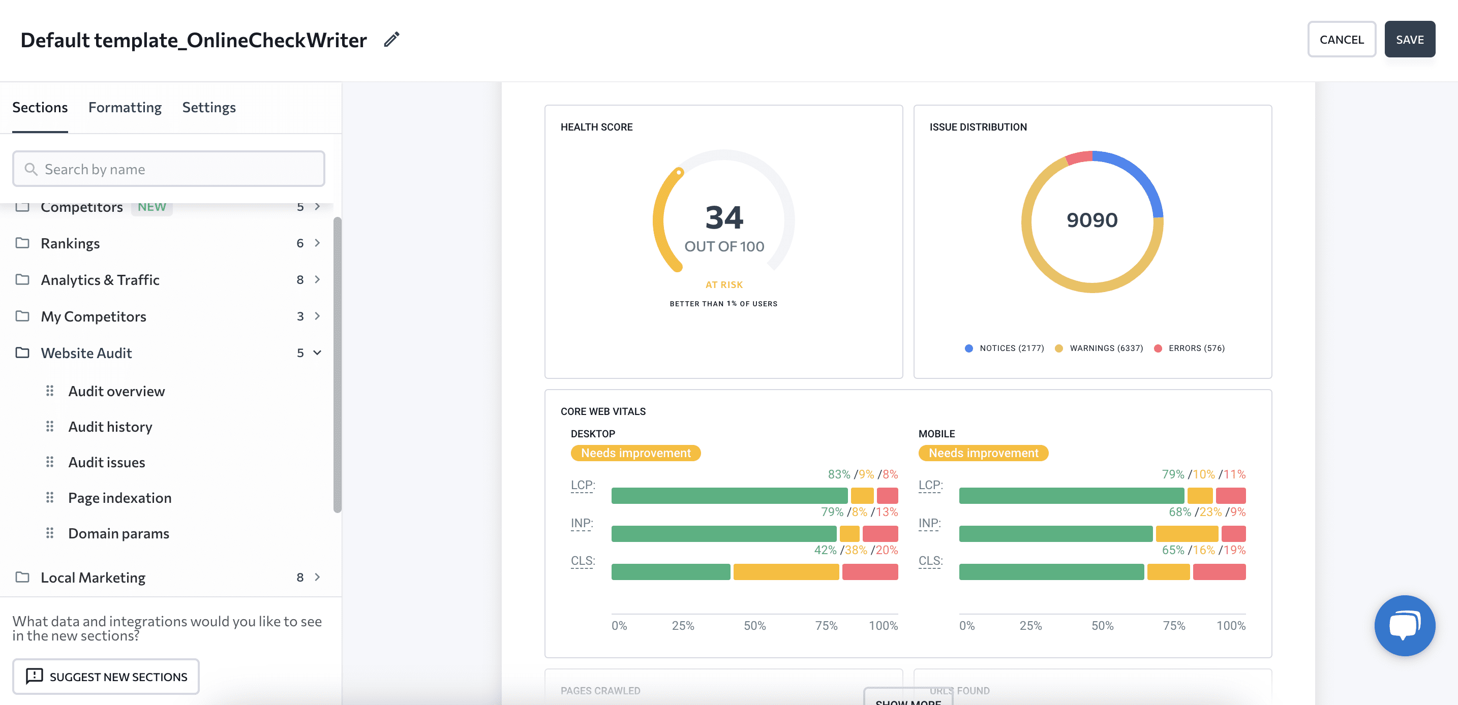 Website Audit Report in SE Ranking