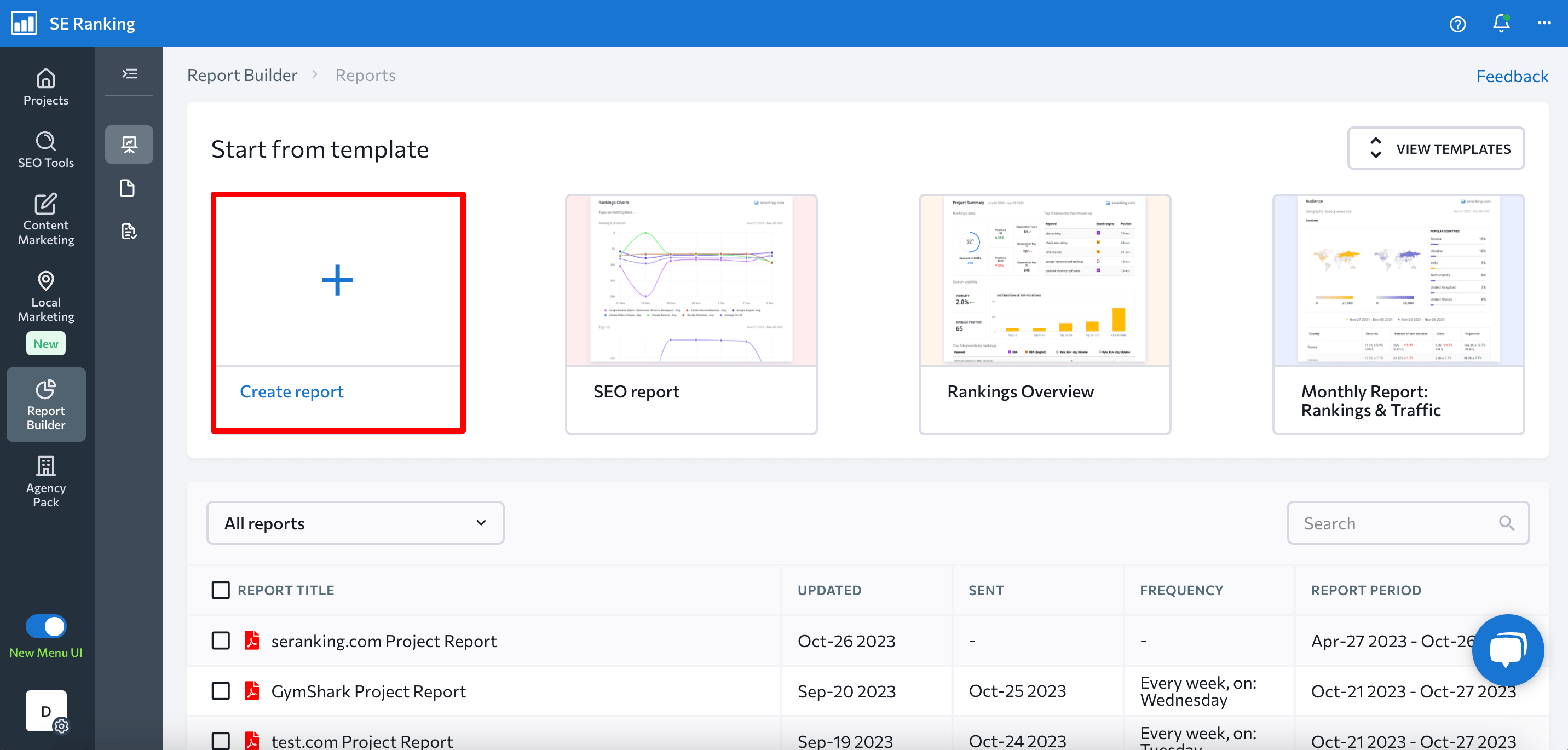 How to create reports in SE Ranking