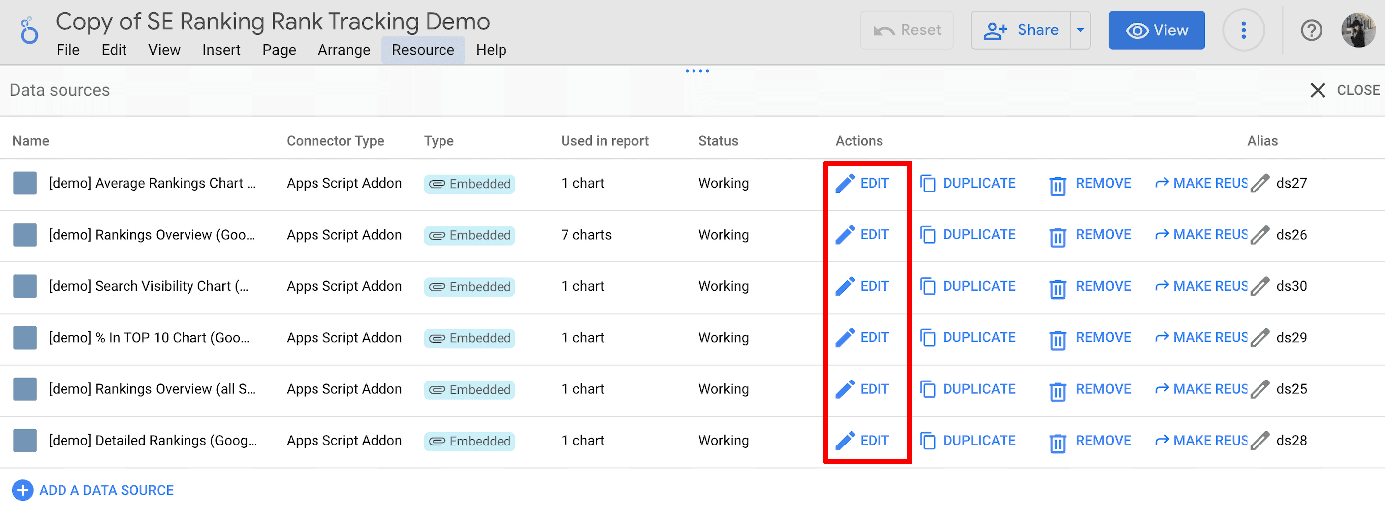 Editing data sources in Looker Studio