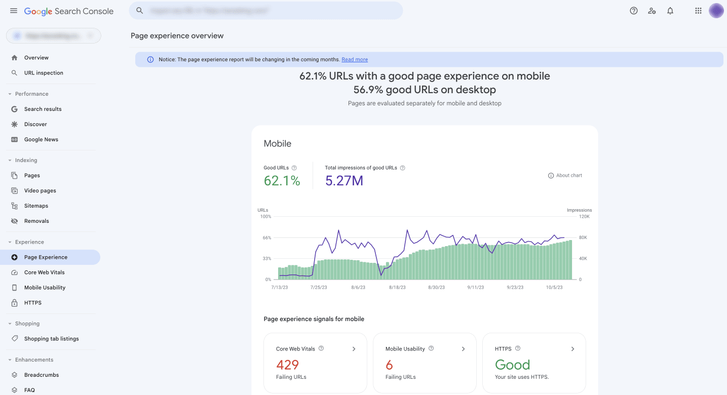 Page Experience report in Search Console