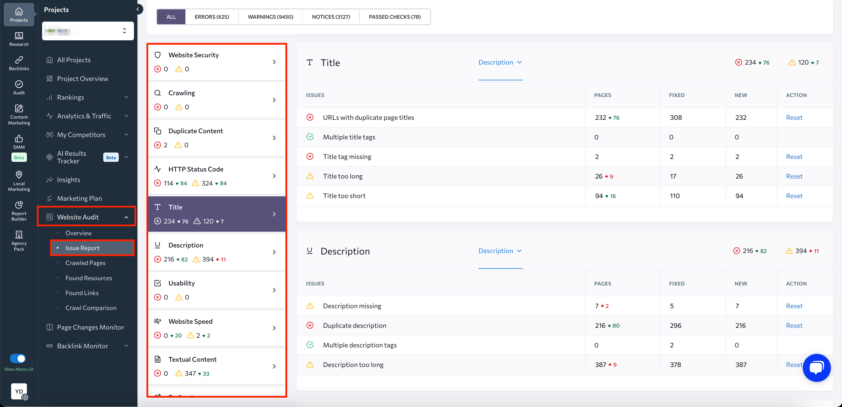 Website audit issue report