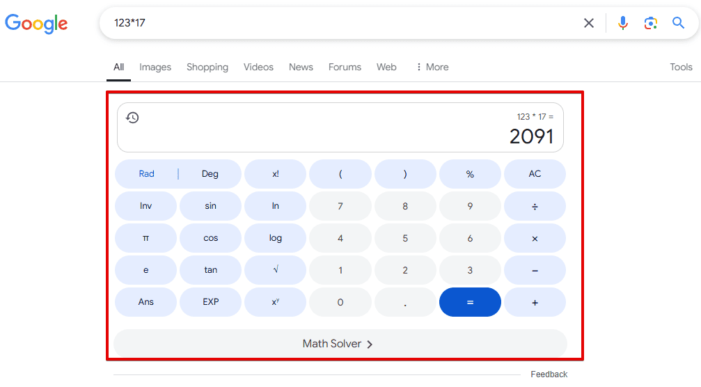 Calculator SERP feature