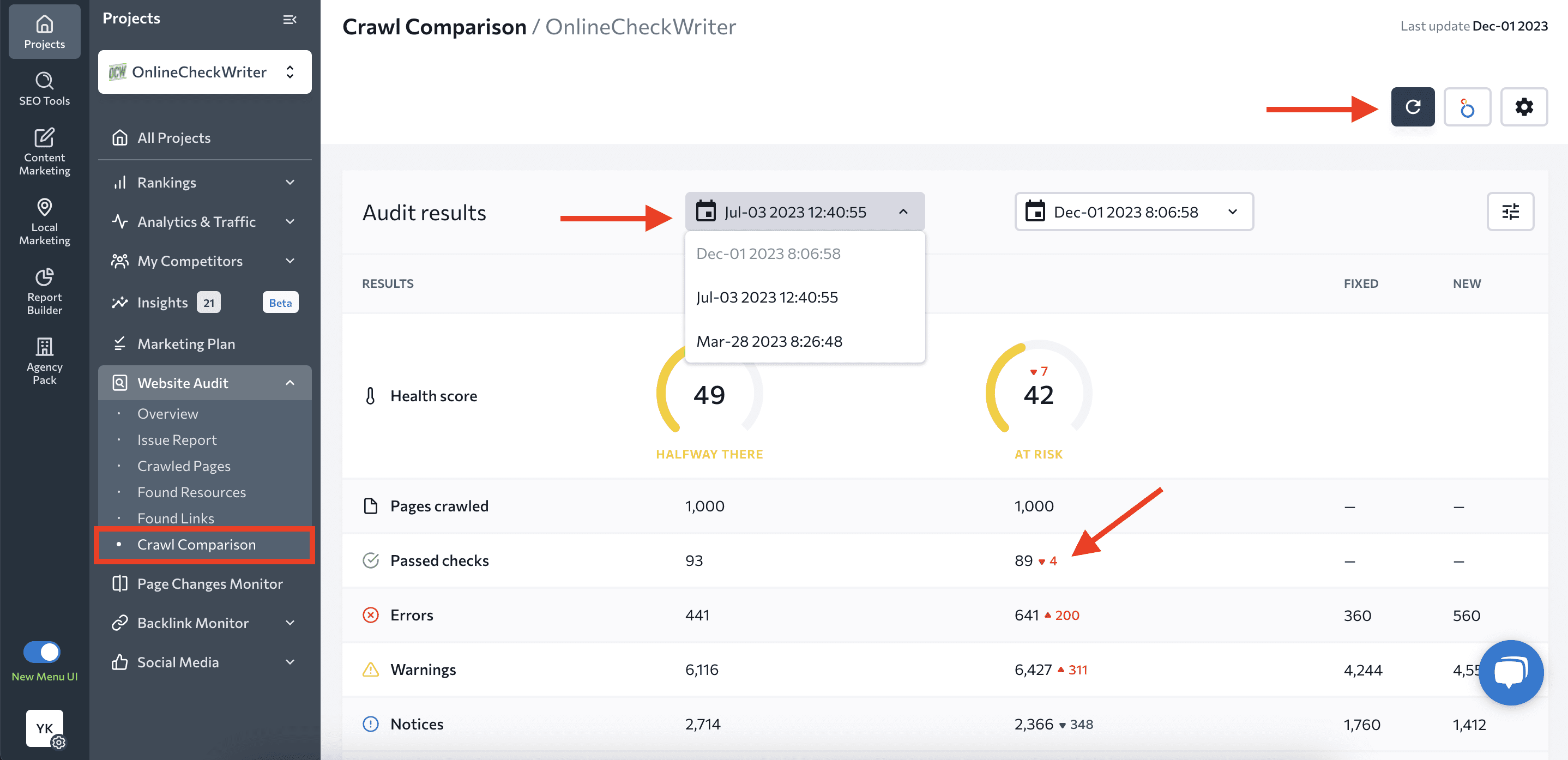 Compare several audit results