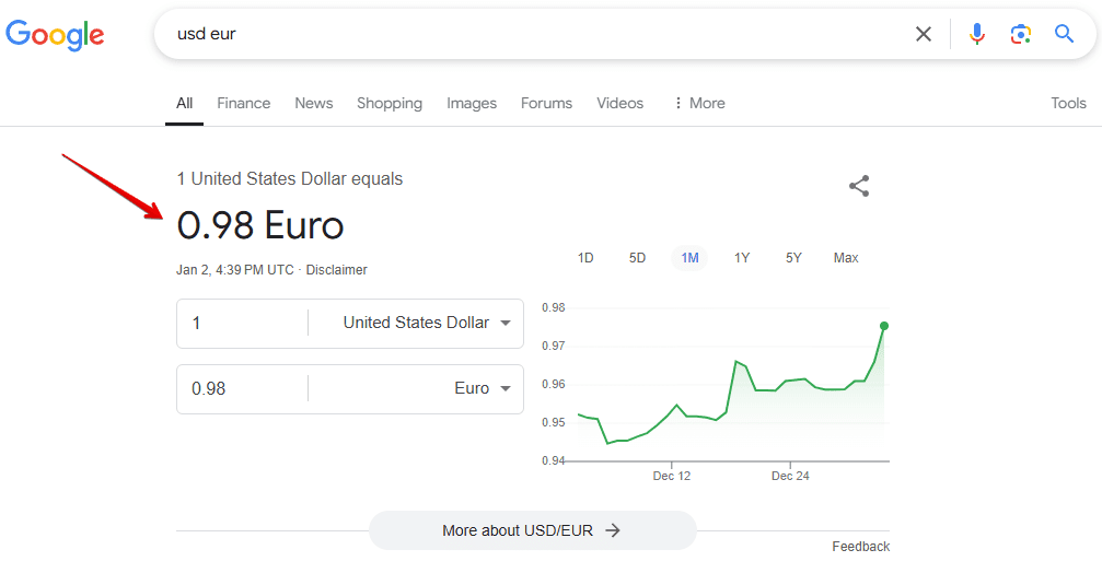 Exchange rates in Google