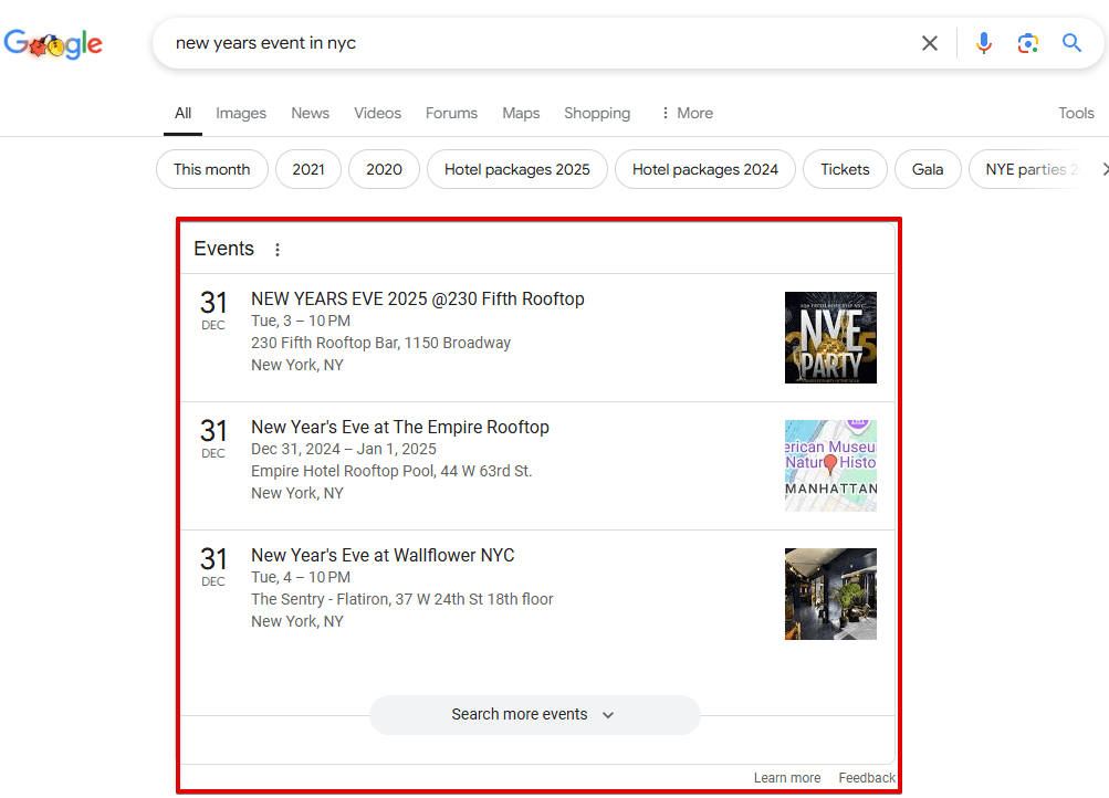 Events SERP feature