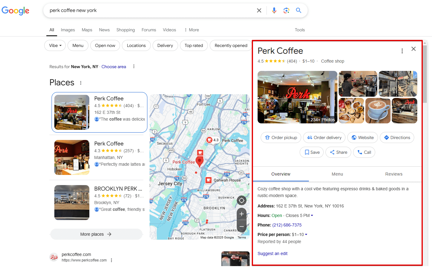 Google Business Profile SERP feature