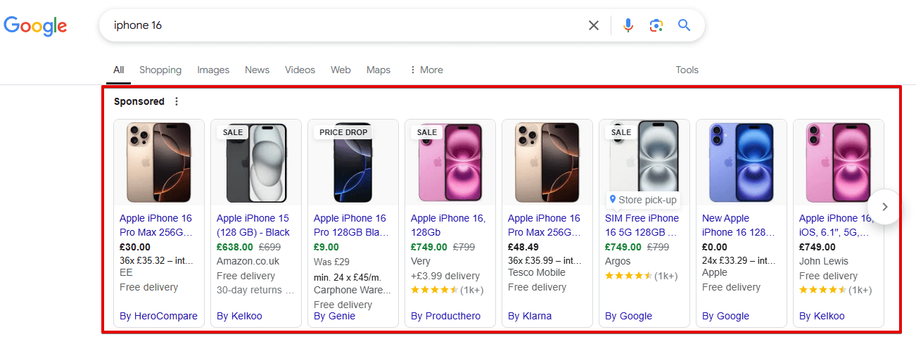 Shopping Results SERP feature