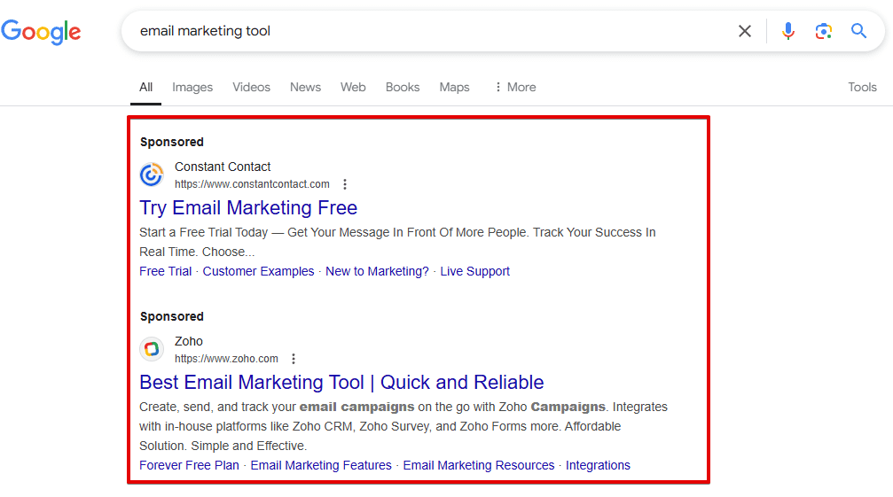 Google Ads results