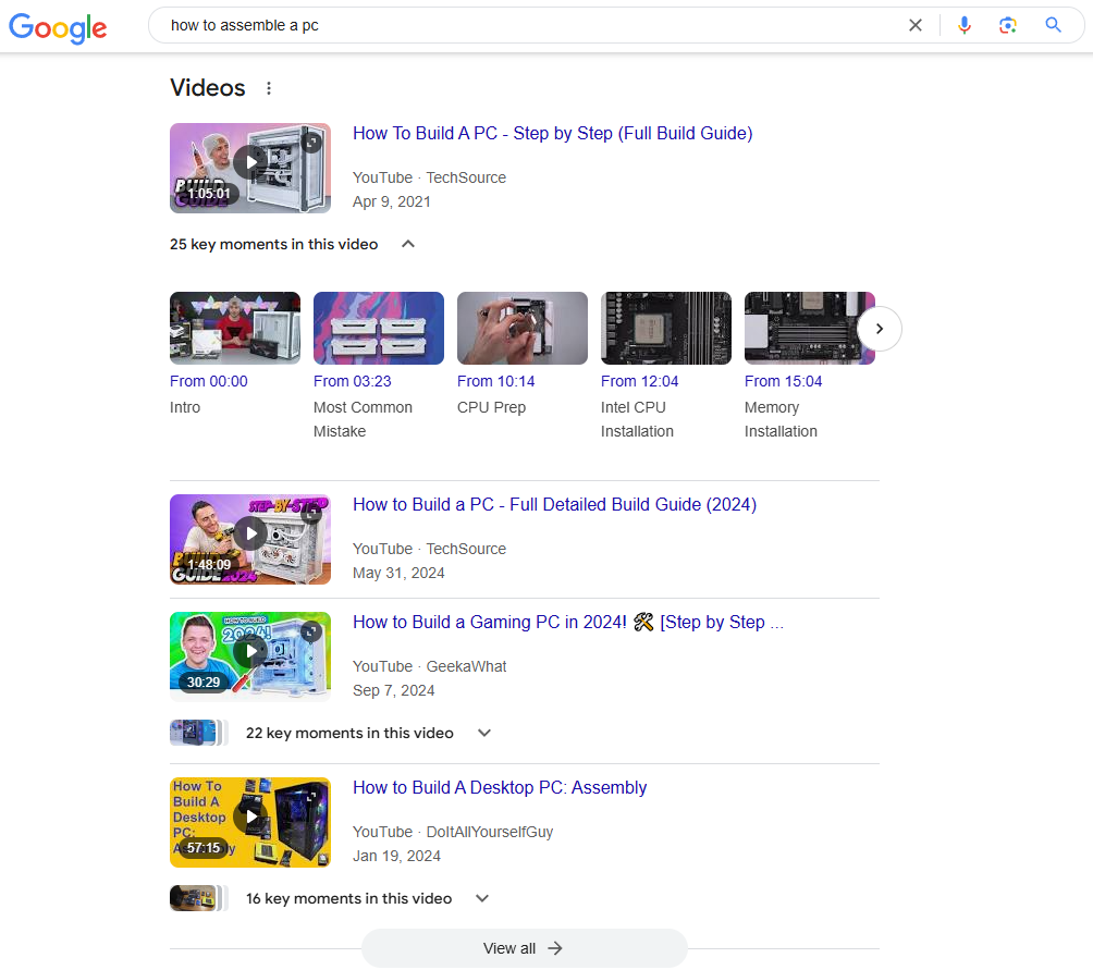 Video SERP feature