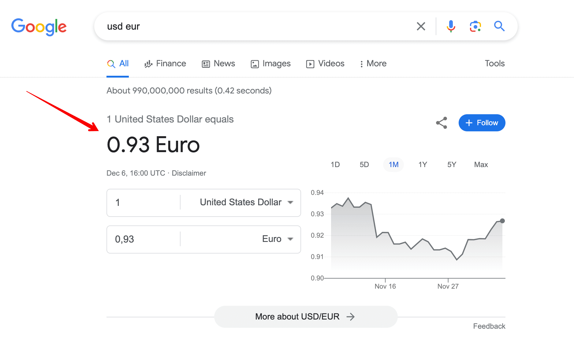 Exchange rates in Google