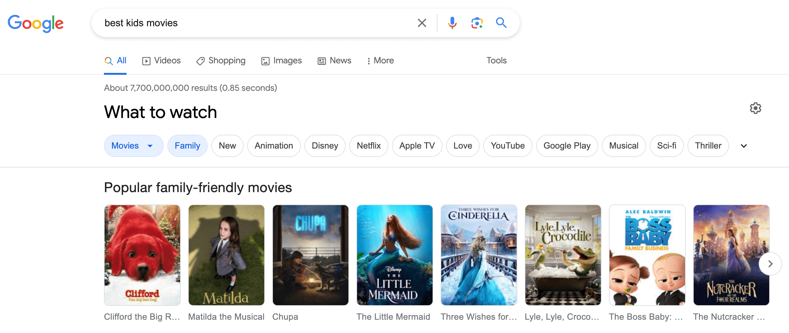 Carousel results in Google