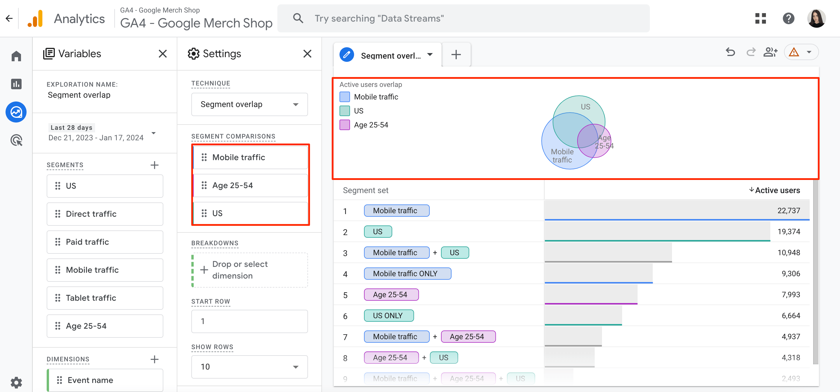 GA4 segment overlap exploration