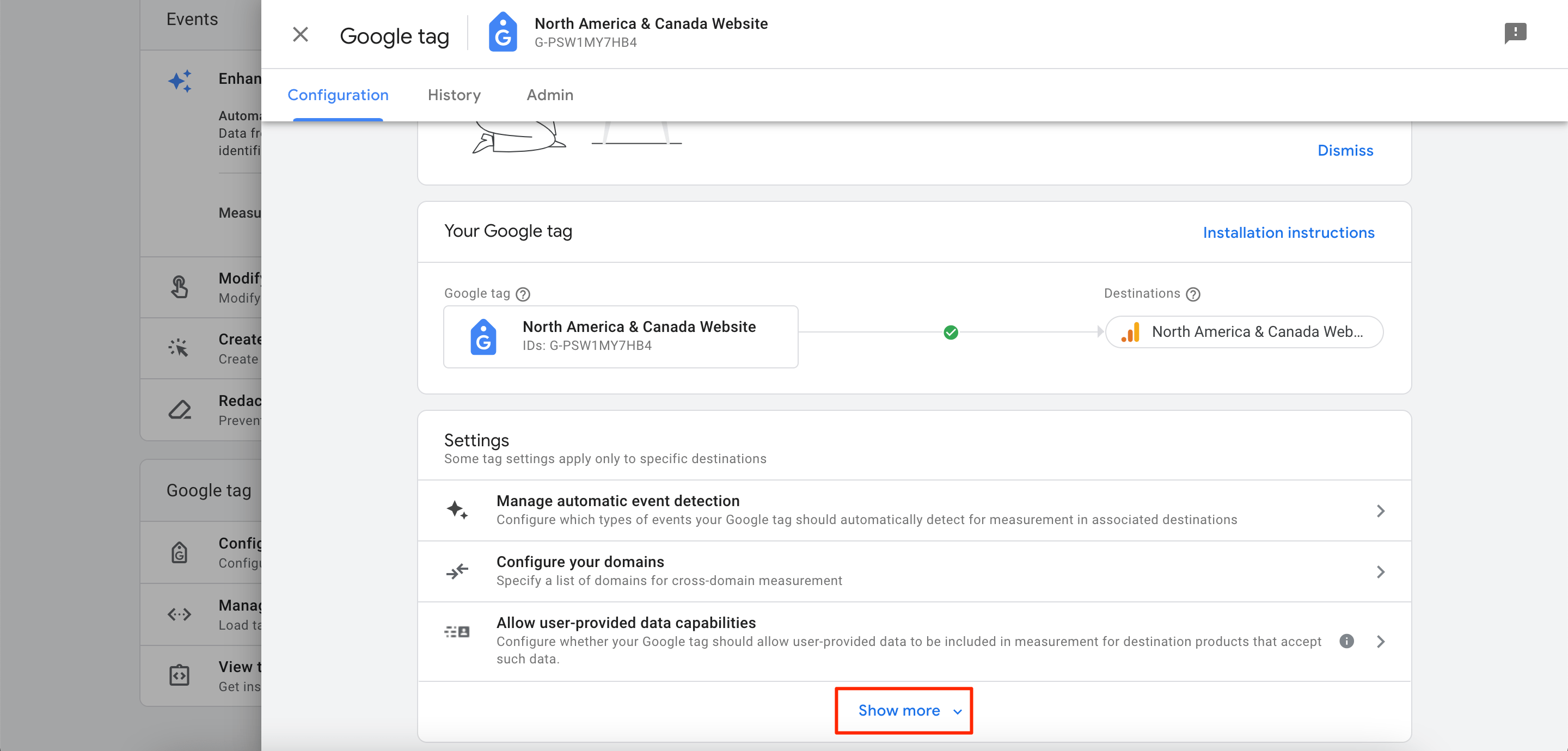 Google tag settings