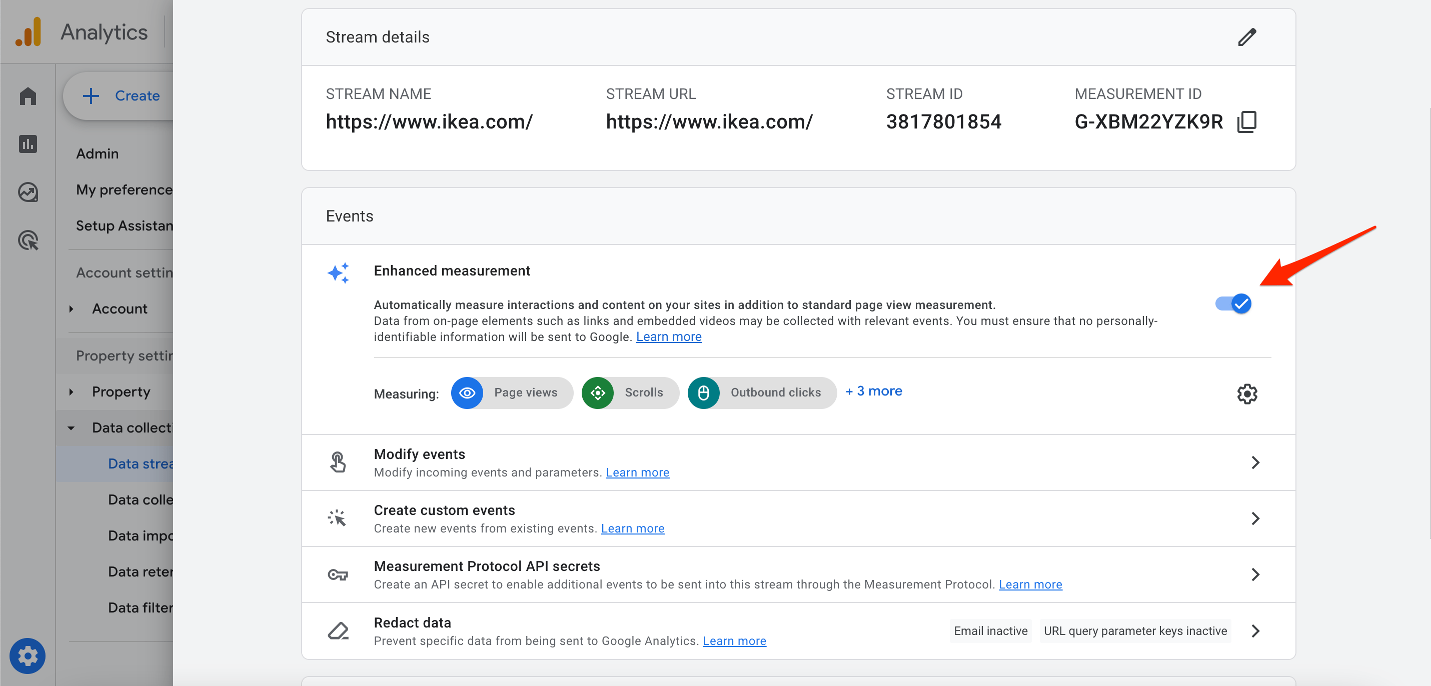 Turning on GA4 enhanced measurements