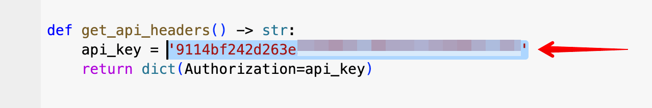 API key in a code