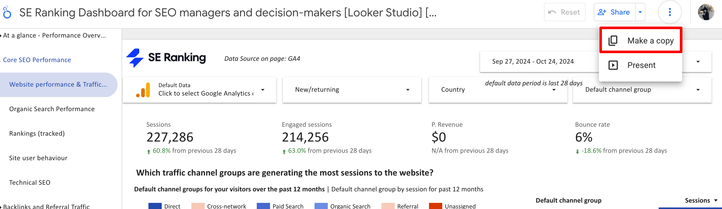 Make a copy of Looker Studio dashboard