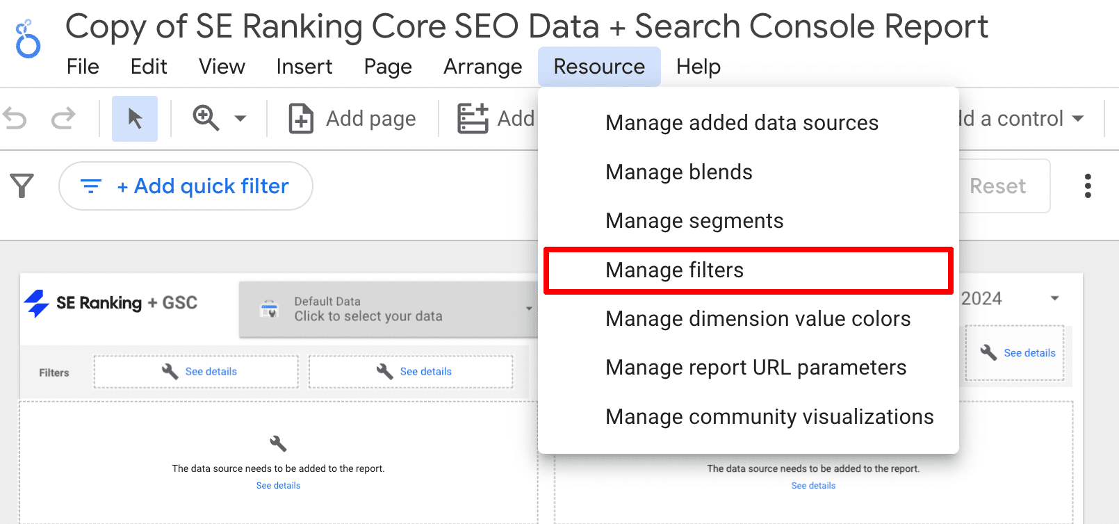 Open filters menu